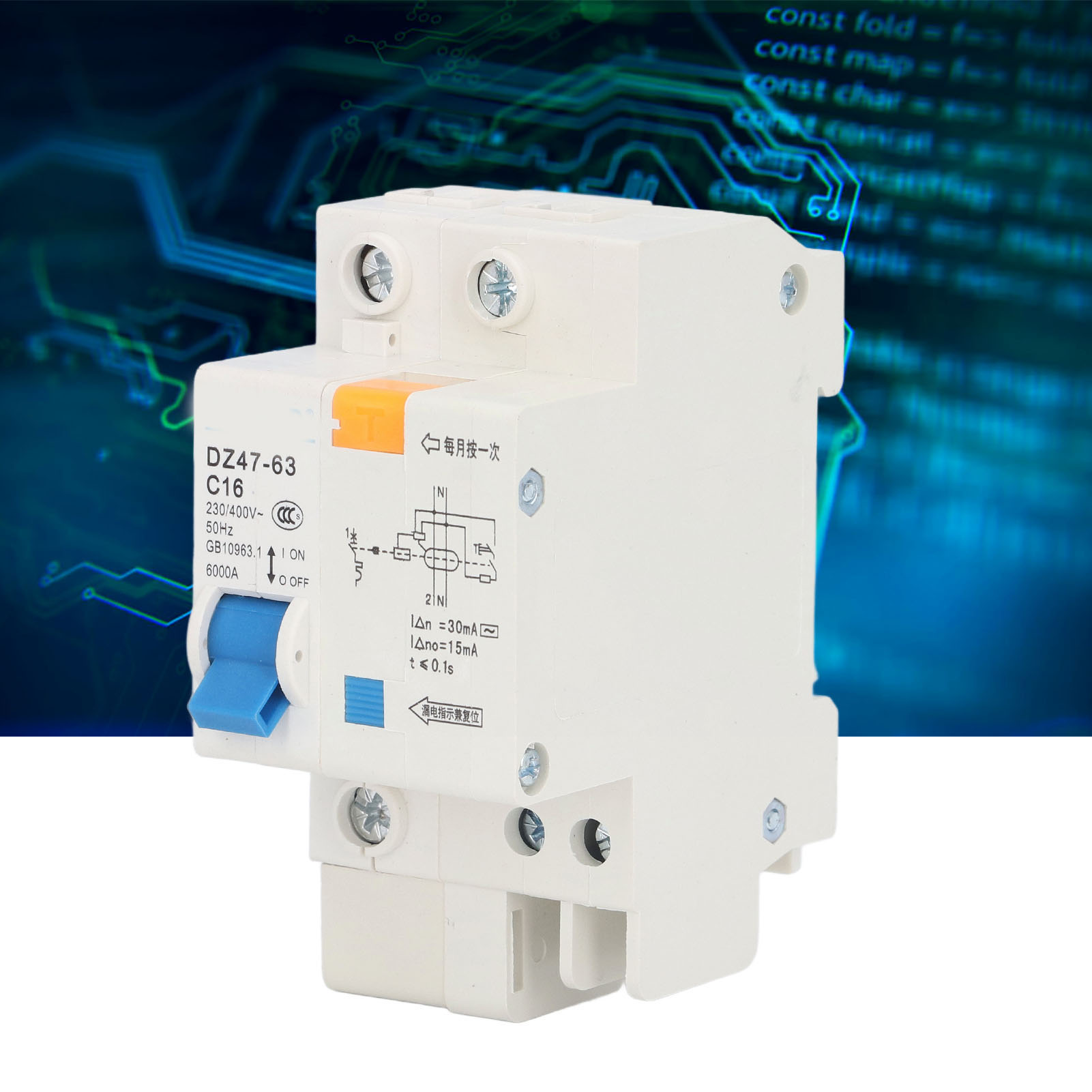 Miniatur-fehlerstromschutzschalter Dz47-63 C16 1p+n 16a, 30 Ma, 230 V/400 V, Umweltfreundlich. Technische Struktur.