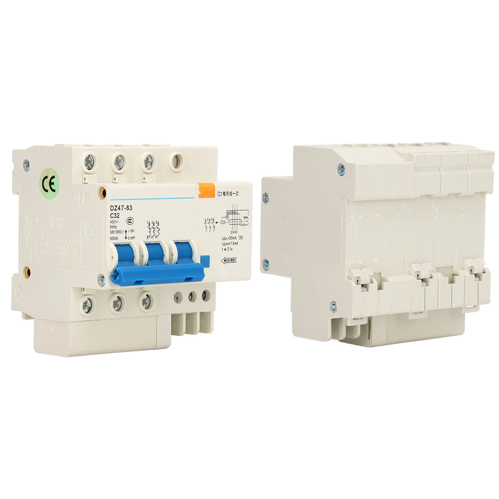 Miniatur-drehstrom-leistungsschalter Dz47le-63 C32 400 V 32 A, Din-schienenmontage, 6000 A Schaltleistung