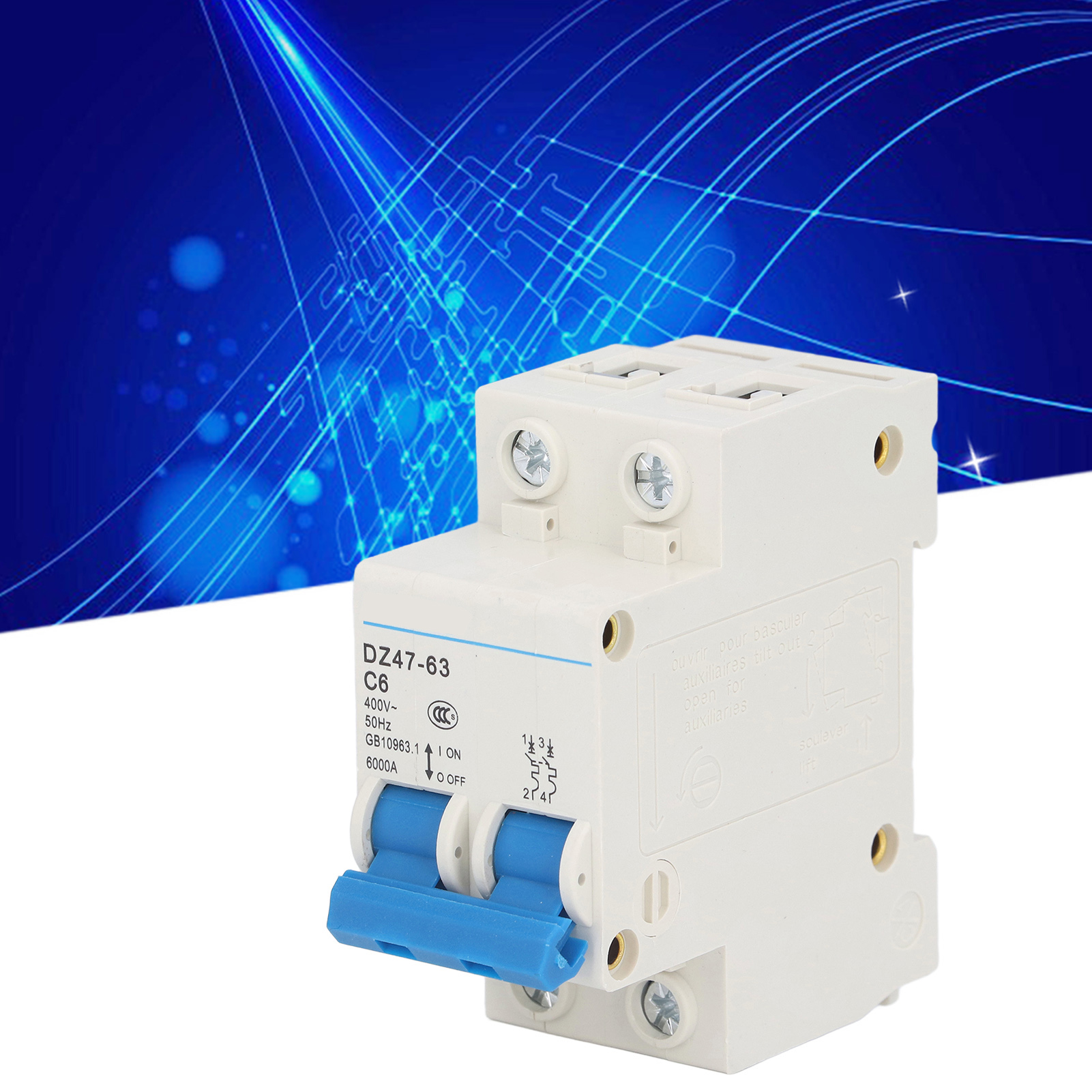 Leitungsschutzschalter Dz47-63 C6 2p 400 V 6 A, Din-schienenmontage, 6000 A Schaltvermögen