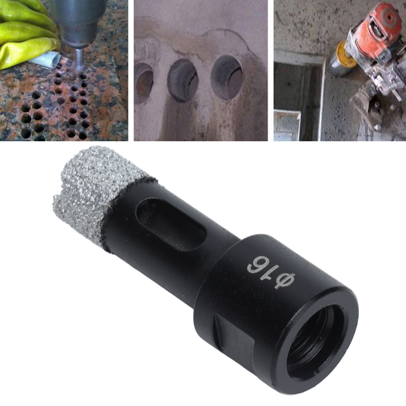 Vakuumgelöteter Diamantbohrer M14 Zum Aufbohren Von Löchern In Marmor, Schwarz, 16 Mm
