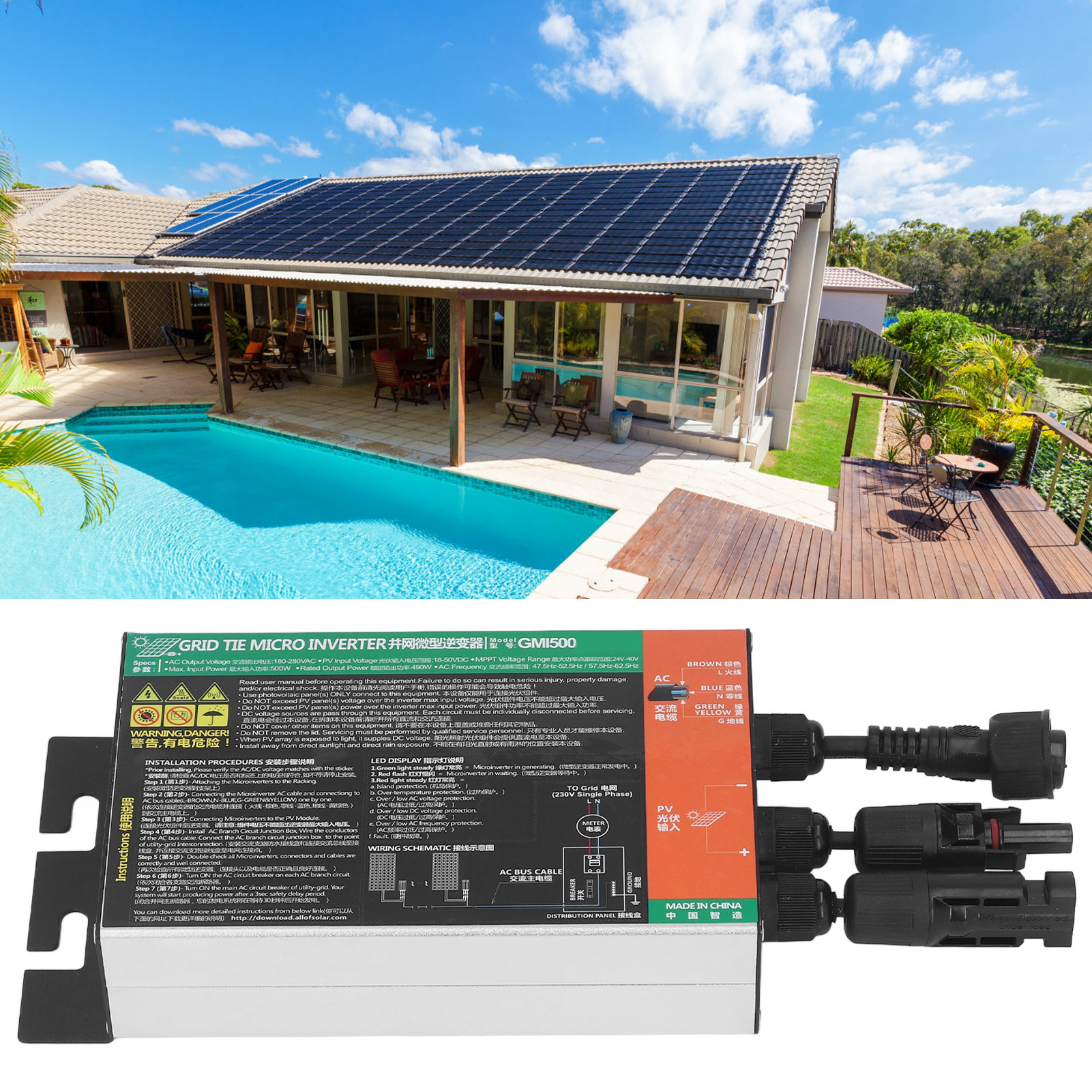 Ac120v Mikro-netzwechselrichter (mppt), Netzgekoppelter Wechselrichter, Reiner Sinus-wechselrichter, 500w.