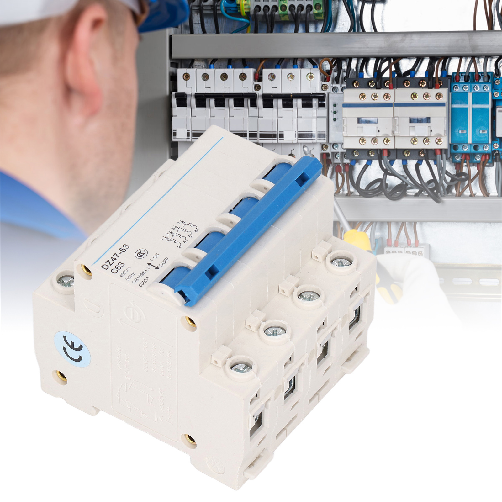 Leitungsschutzschalter Dz47-63 C63 4p 400 V 63 A, Din-schienenmontage, 6000 A Schaltleistung