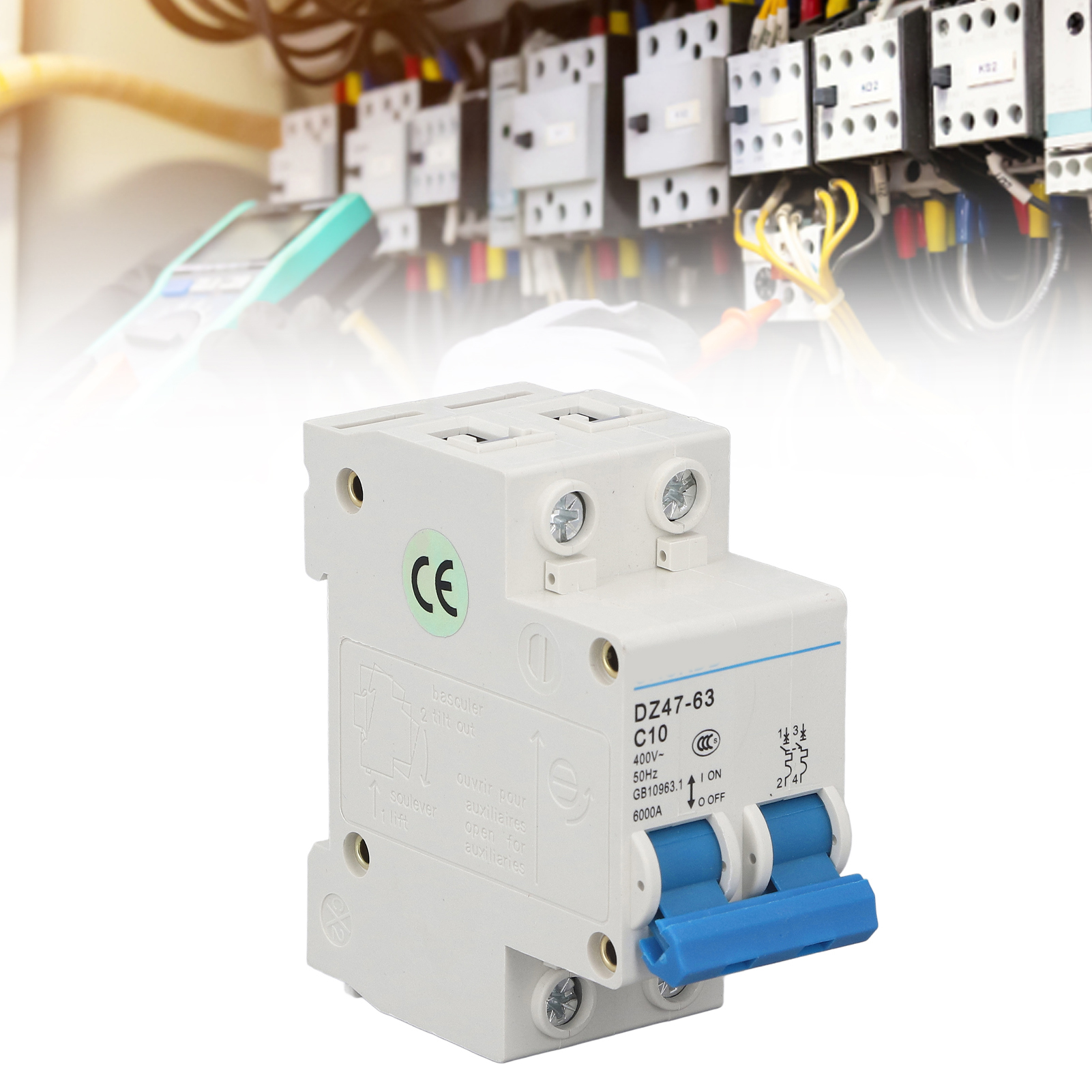 Leitungsschutzschalter Dz47-63 C10 2p 400 V 10 A, Din-schienenmontage, 6000 A Schaltvermögen