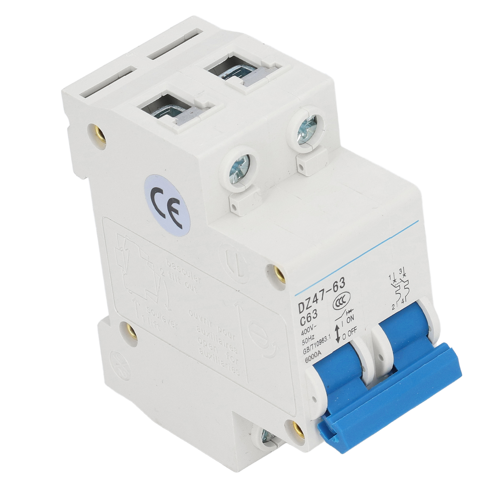 Leitungsschutzschalter Dz47-63 C63 2p 400 V 63 A, Din-schienenmontage, 6000 A Schaltleistung