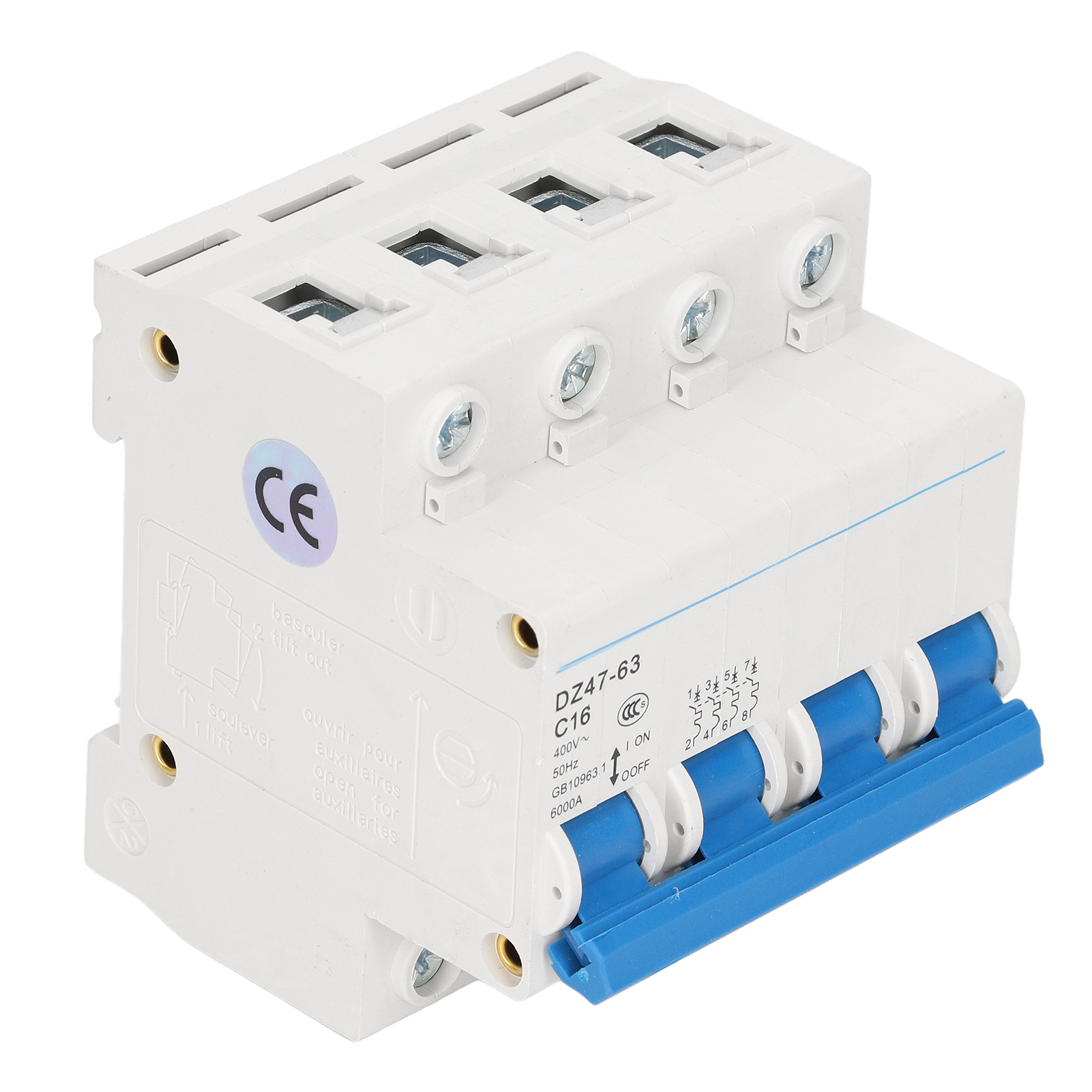 Leitungsschutzschalter Dz47-63 C16 4p 400 V 16 A, Din-schienenmontage, 6000 A Schaltvermögen