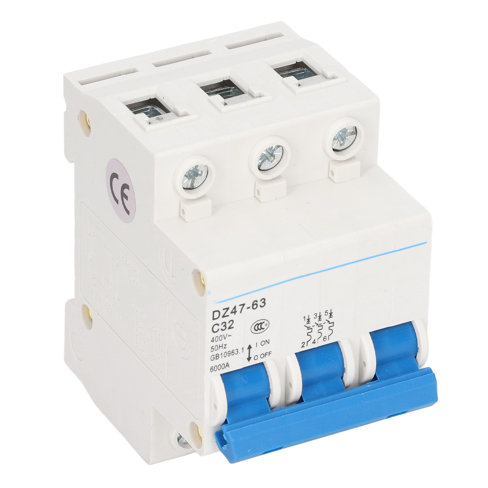 Miniatur-drehstrom-leistungsschalter Dz47-63 C32 400 V 32 A, Din-schienenmontage, 6000 A Schaltleistung