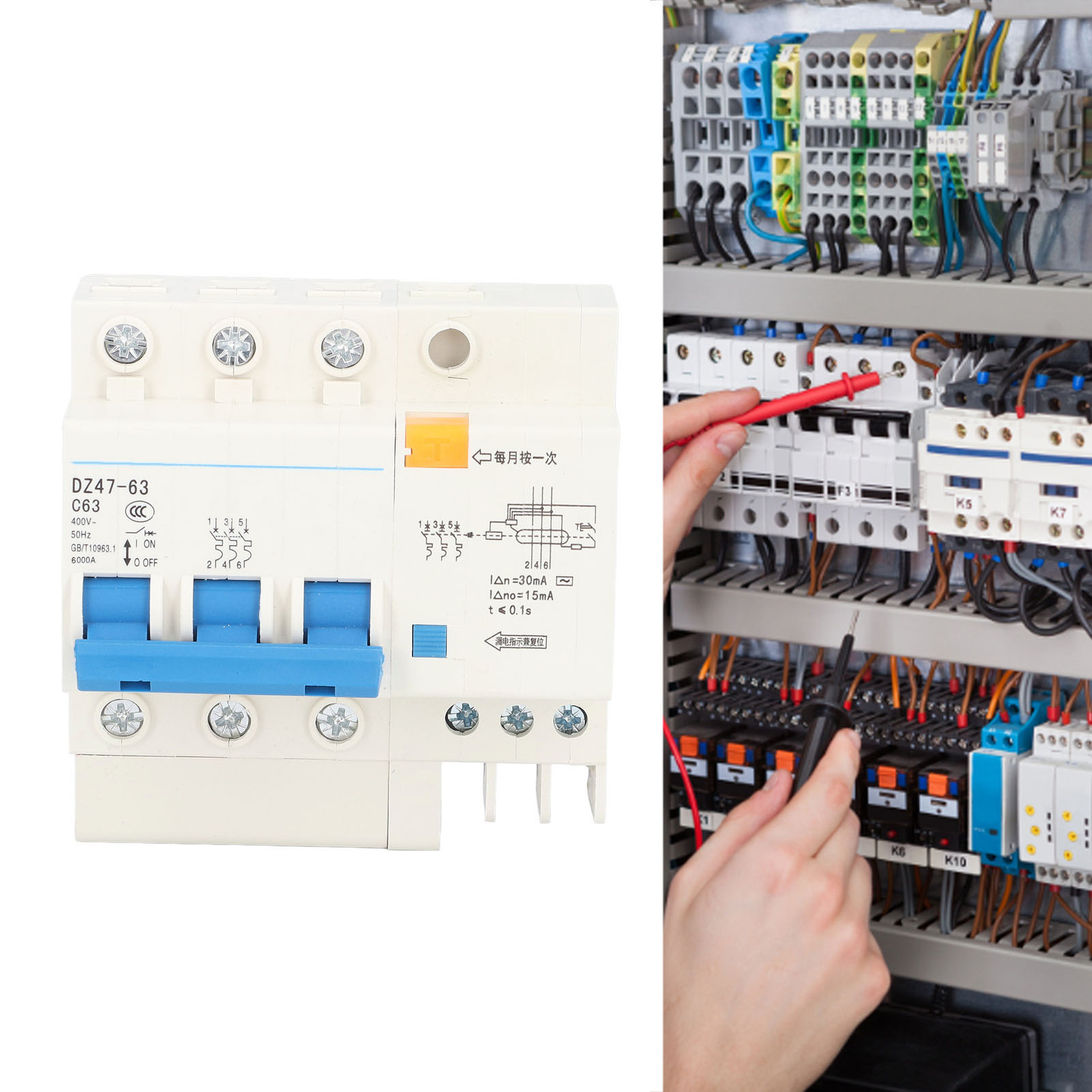 Miniatur-fehlerstromschutzschalter Dz47-63 C63 3p+n 63a, 30 Ma, 400 V, Umweltfreundlich. Technische Struktur.