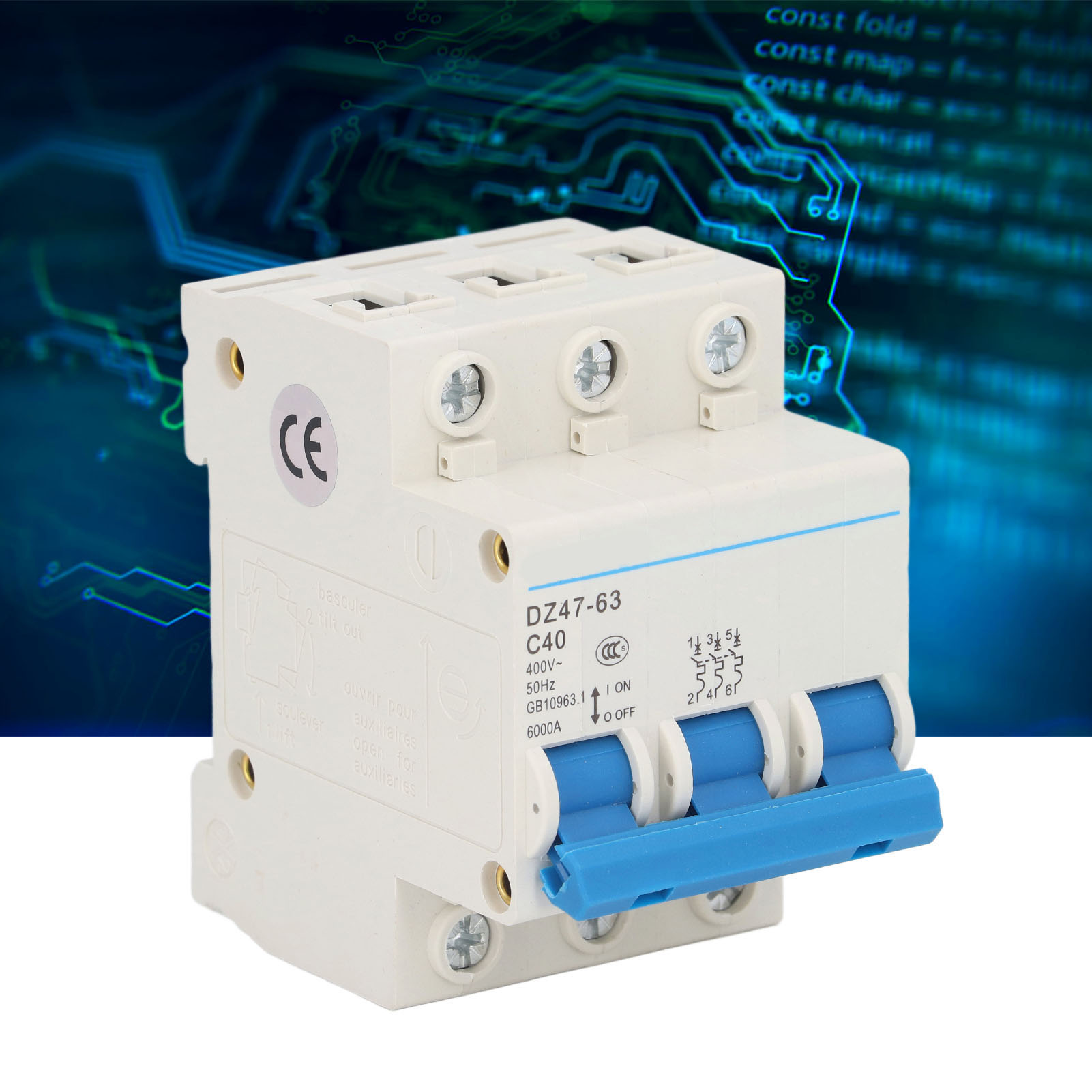 Miniatur-drehstrom-leistungsschalter Dz47-63 C40 400 V 40 A, Din-schienenmontage, 6000 A Schaltleistung