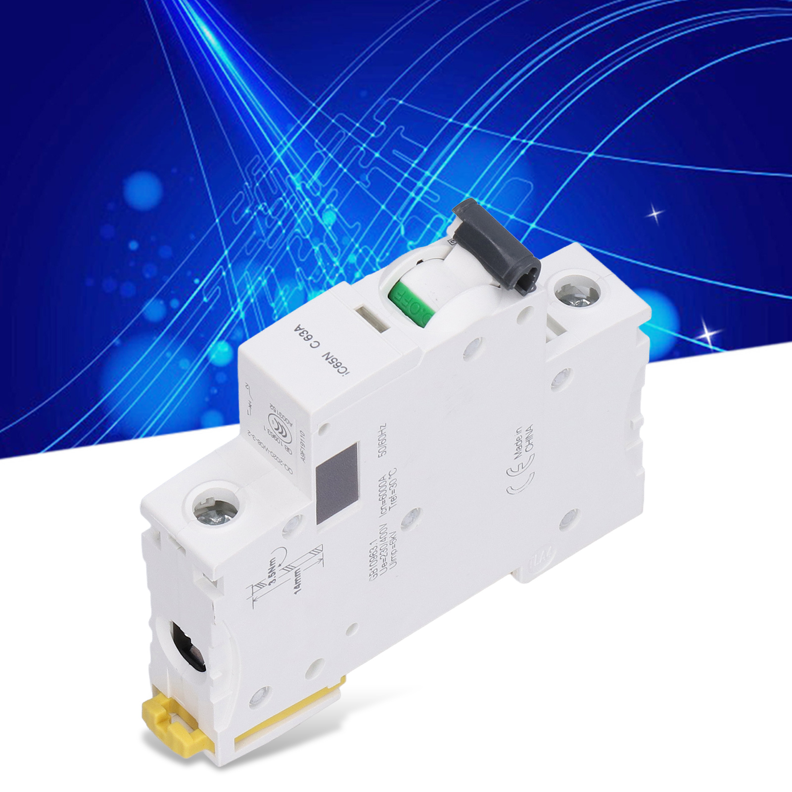Leitungsschutzschalter Ic65n C63 1p 63a, Din-schienenmontage, Niederspannung 230 V/400 V, Schaltvermögen 6000 A, Silberkontakte
