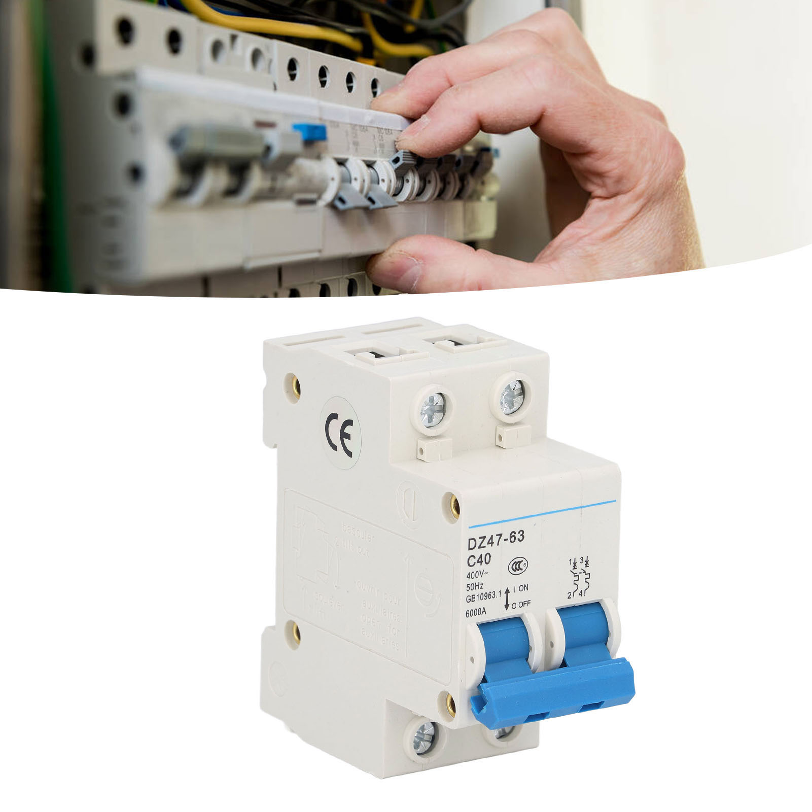 Leitungsschutzschalter Dz47-63 C40 2p 400 V 40 A, Din-schienenmontage, 6000 A Schaltvermögen