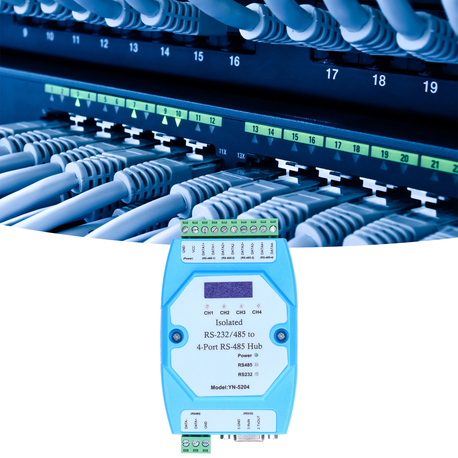 Yn5204 4-port Isolierter Rs485-repeater Mit Überspannungsschutz Auf Vier Kanälen (9-24 V Dc)