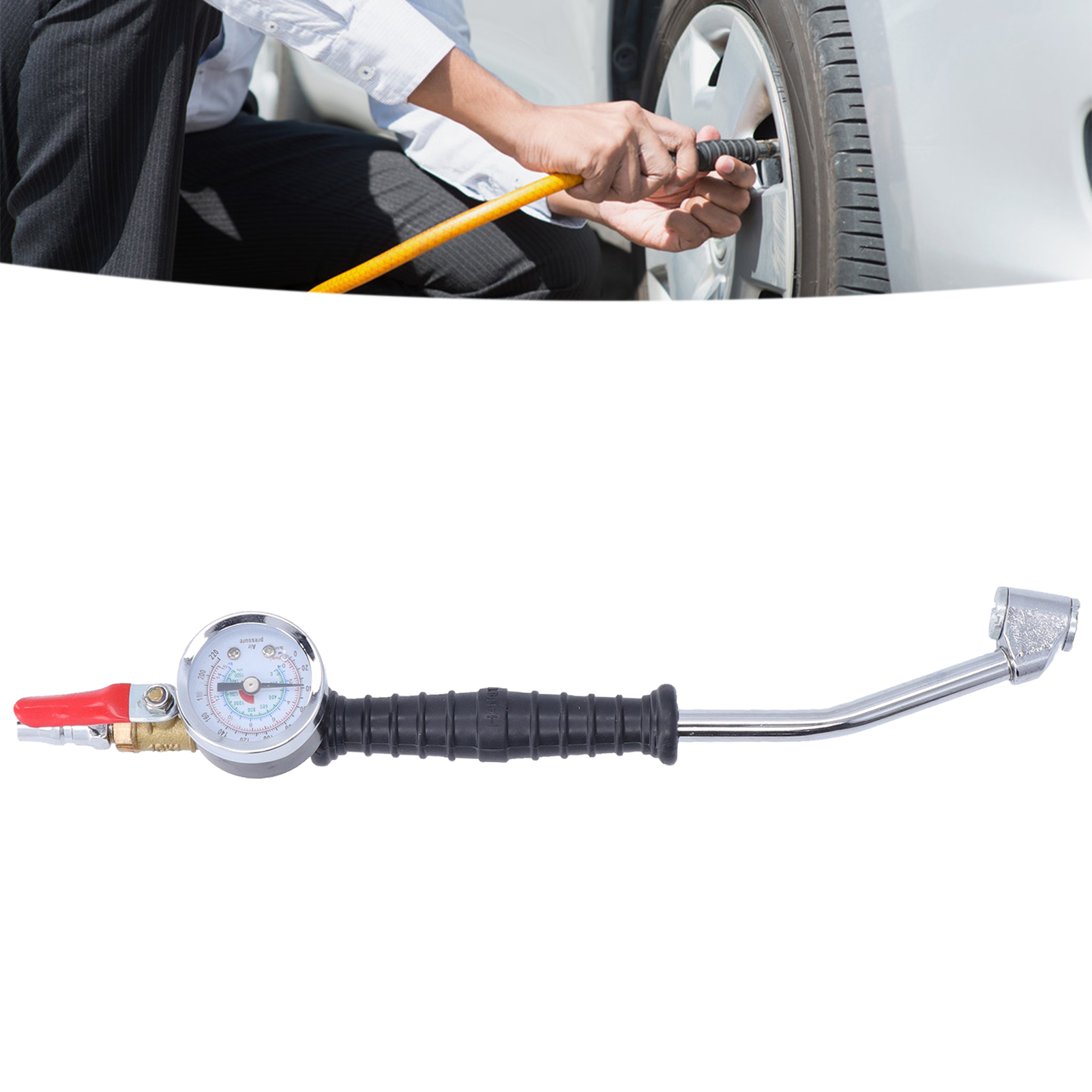Reifenfüller Mit Manometer, Ventil, Autoreifenfüller, Winkelstück, Schnellaufblasstange