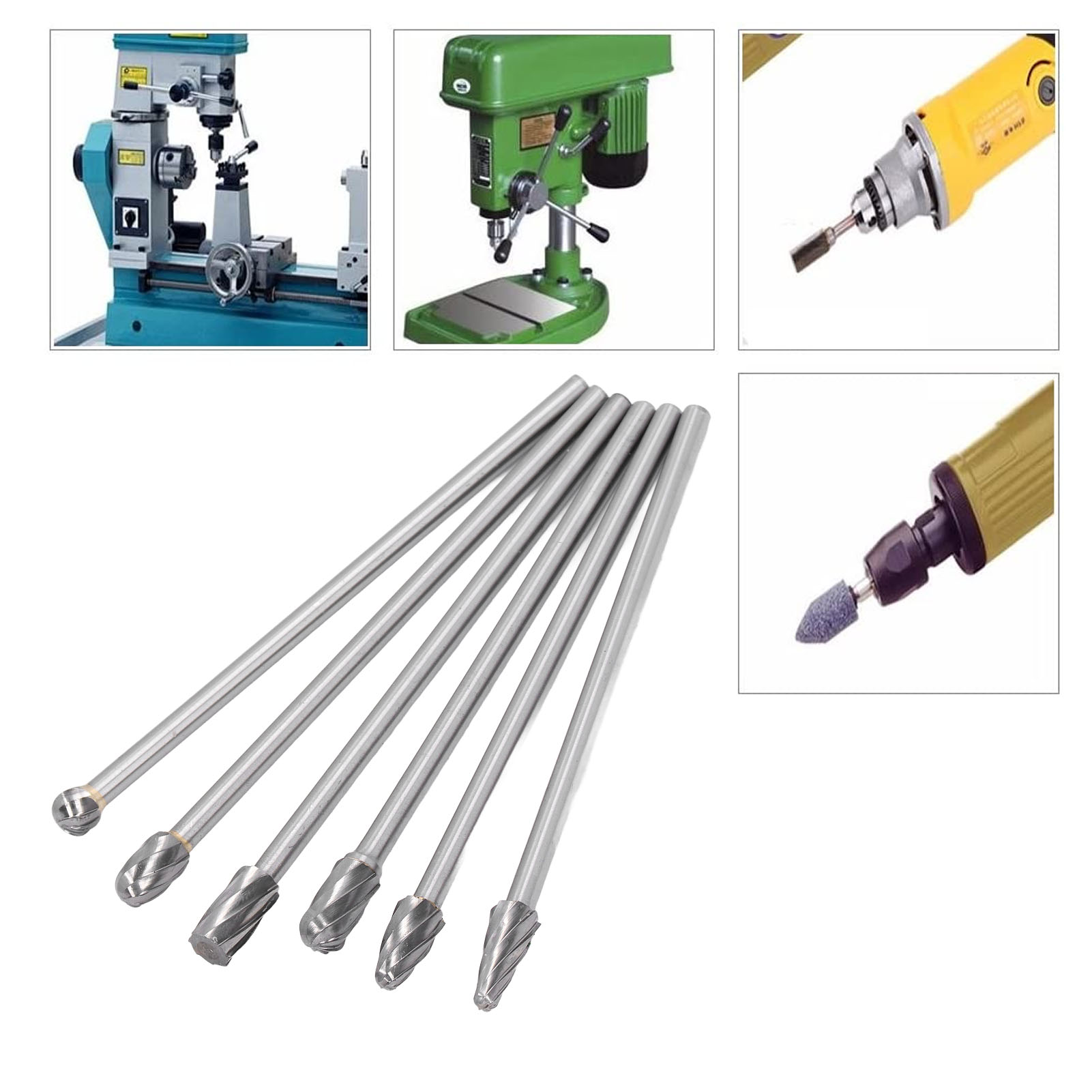 Set Mit 6 Länglichen Wolframkarbid-schleifköpfen, Rotationsschleifset Aus Massivem Wolframkarbid, Schleifköpfe Für Holzbearbeitung Und Holzschnitzerei