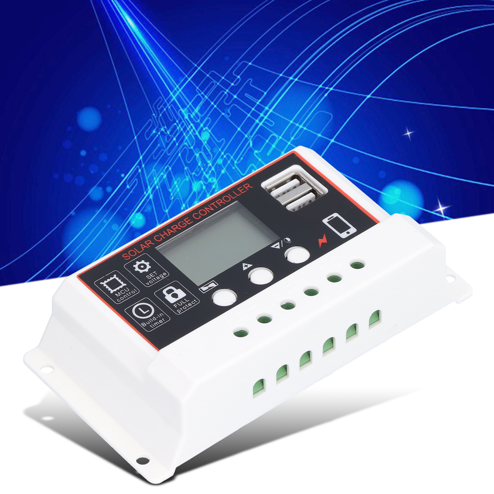 Weißes Gehäuse Mit Schwarzer Frontplatte, Solarladeregler Für 12v/24v Blei-säure-lithium-ionen-batterien, 10a, 20a, 30a, Einfacher Photovoltaik-laderegler, 20a.