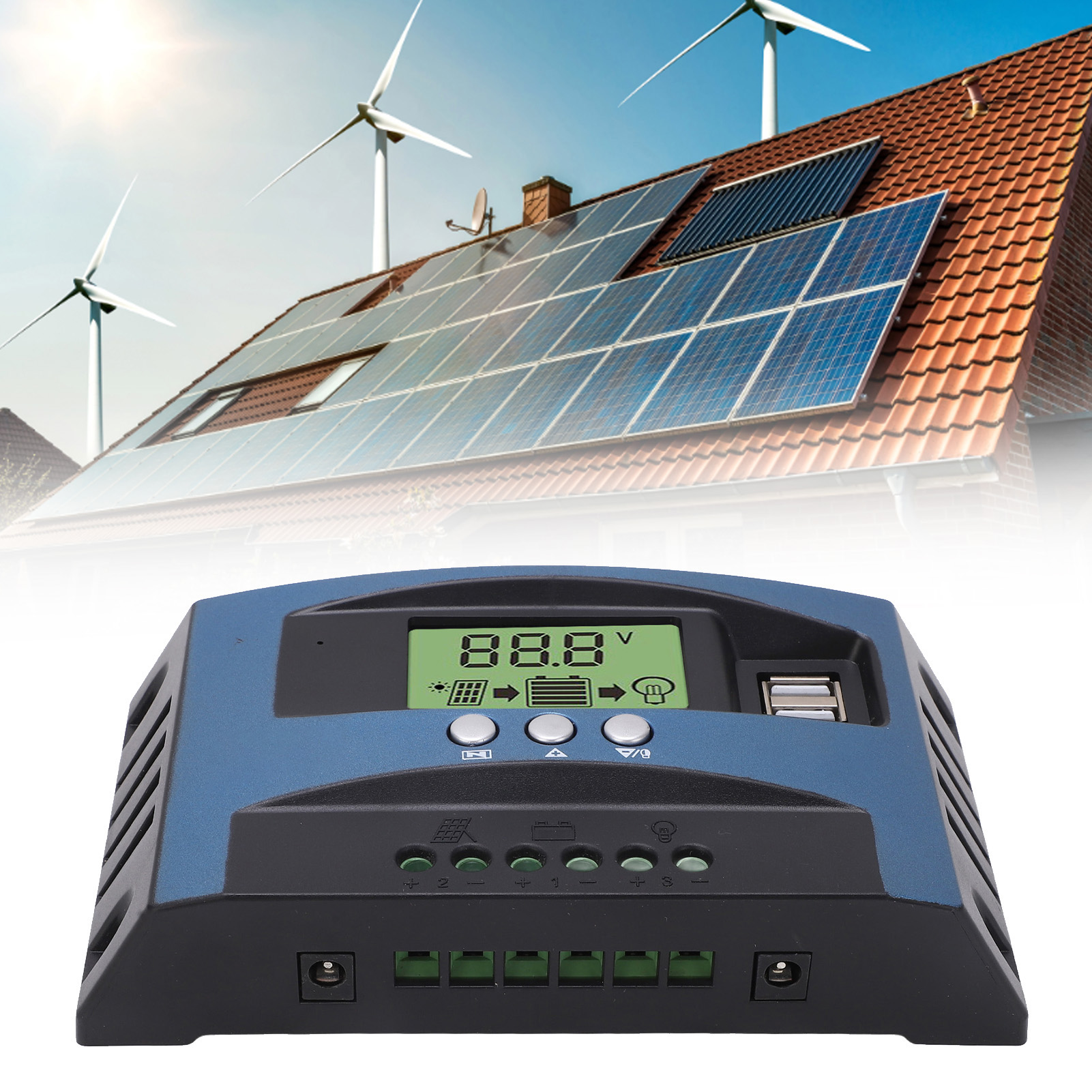 Intelligenter 12v/24v Mppt-solarladeregler Für Solarmodule Mit Zwei 5v Usb-anschlüssen, Einstellbarer Parameteranzeige, Lcd-bildschirm Und Timer-einstellung, 30a Ein-/ausschaltzeit.
