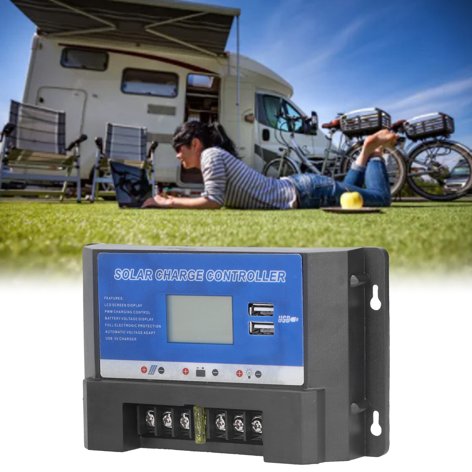 Der Solarladeregler Verfügt Über Ein Lcd-display Mit Anzeige Von 12v/24v Lade-/entladespannung, Intelligenter Erkennung, Zwei Usb-anschlüssen Und 30a.