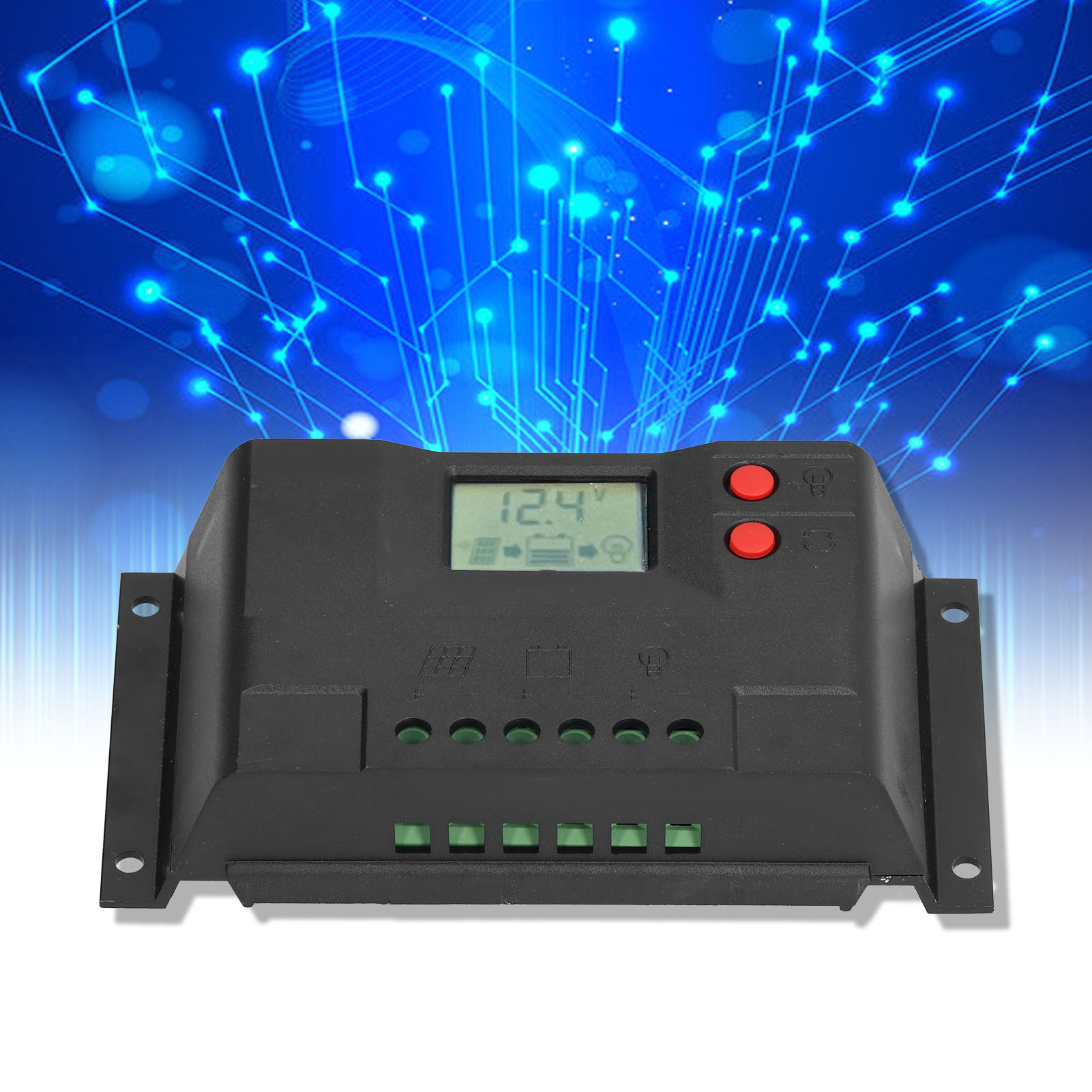 Der Lcd-bildschirm Des Solarladereglers Zeigt Den Lade-/entladevorgang Bei 12 V Und 24 V Mit Intelligenter 10-a-erkennung An.
