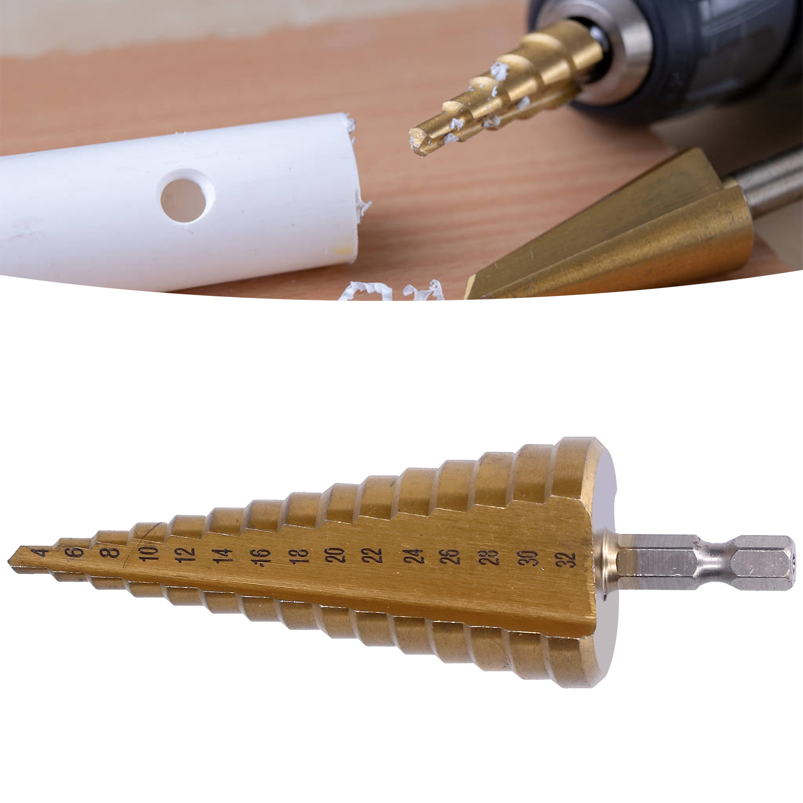 1/4" Gerader Nuten-dreieckschaft-pagodenbohrer, Titanbeschichteter Stufenbohrer, Elektrische Bohrmaschine, Bohr- Und Ausdrehwerkzeug.