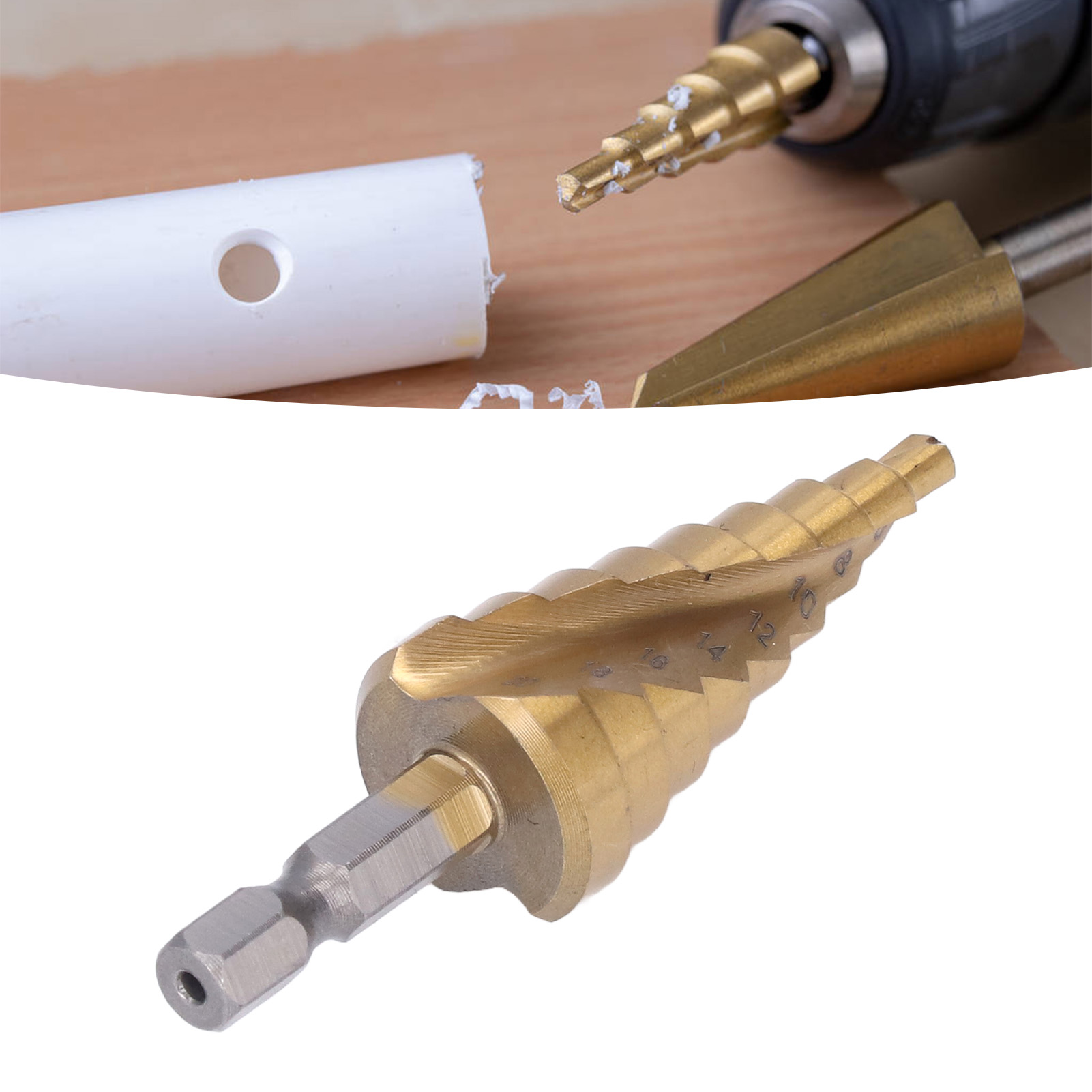 Sechskant-stufenbohrer Mit Spiralförmiger Nut Aus Schnellarbeitsstahl Von 4 Bis 20 Mm Zum Zentrieren, Bohren Und Reiben (pagodenbohrer)