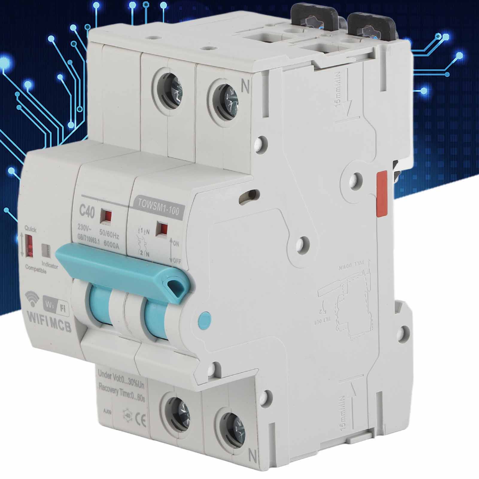 Towsm1-100 Wlan-fähiger Intelligenter Leitungsschutzschalter, 230 V Ac, 40 A