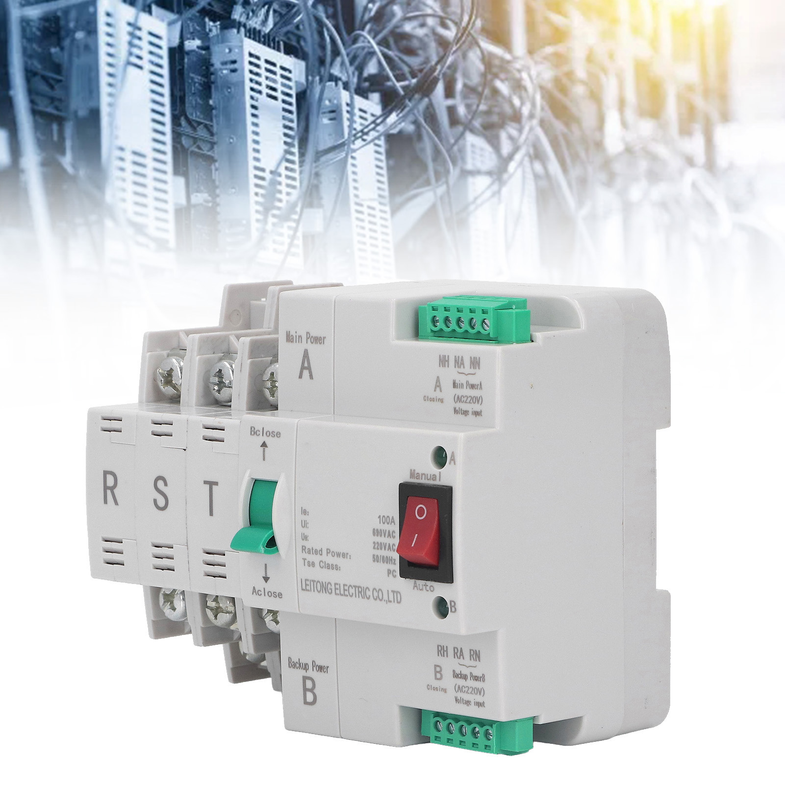 Chlt-63/3p Ac400v Duales Automatisches Schaltnetzteil Auf Din-schiene, Unterbrechungsfreies Umschalten Zwischen Ac- Und Ac-netzteil, 100a Ac/dc-netzteil.