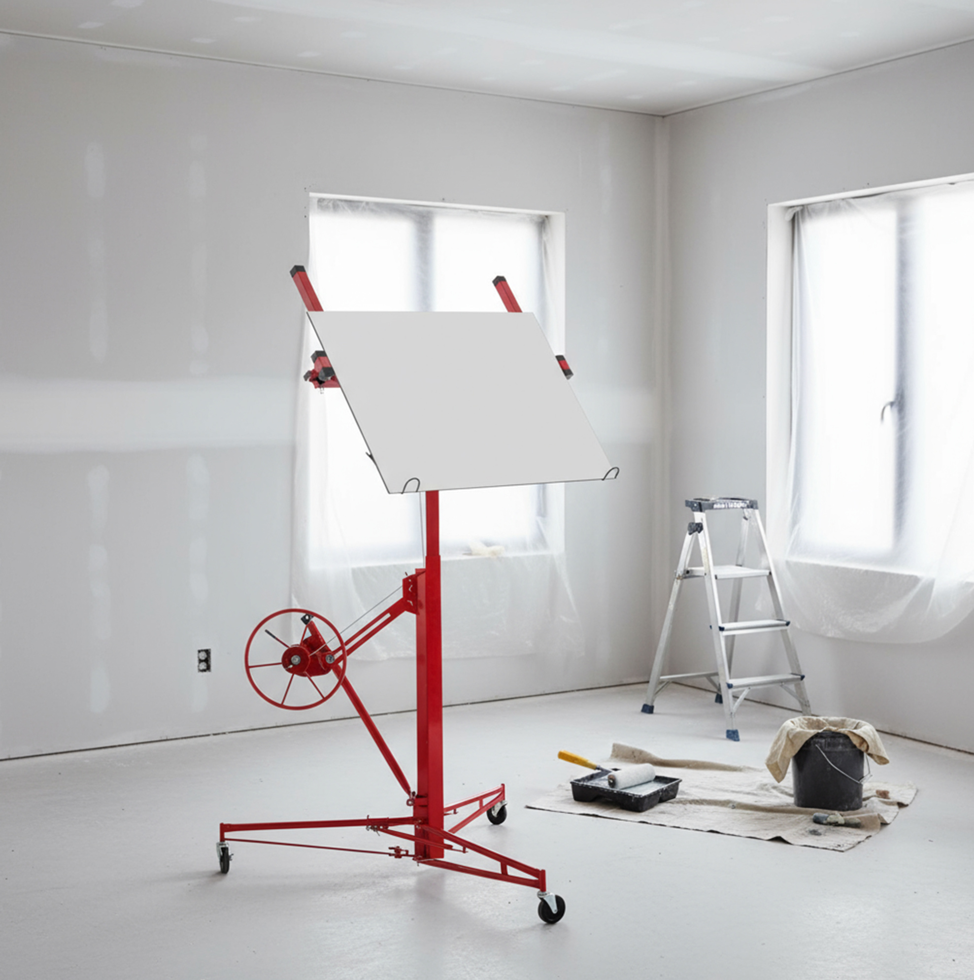 Plattenheber Für Trockenbau, Klappbar, 68 Kg, 140-350 Cm, 60° Neigung, 3 Bremsrollen, Rot Havrya