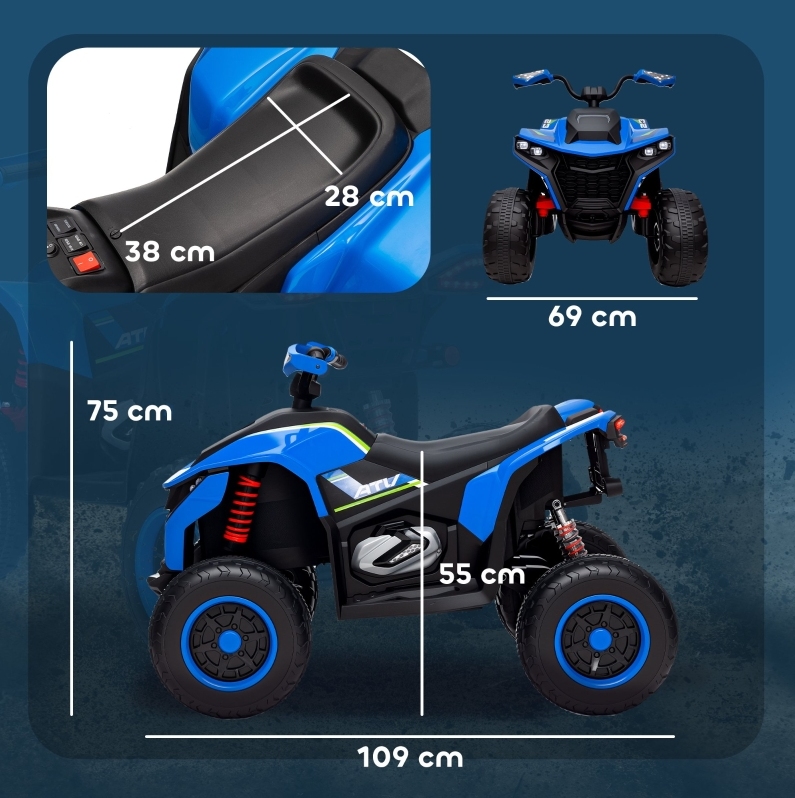 Elektrisches Kinderquad 3–6 Km/h Mit Led, Musik Und Usb, Blau Havrya