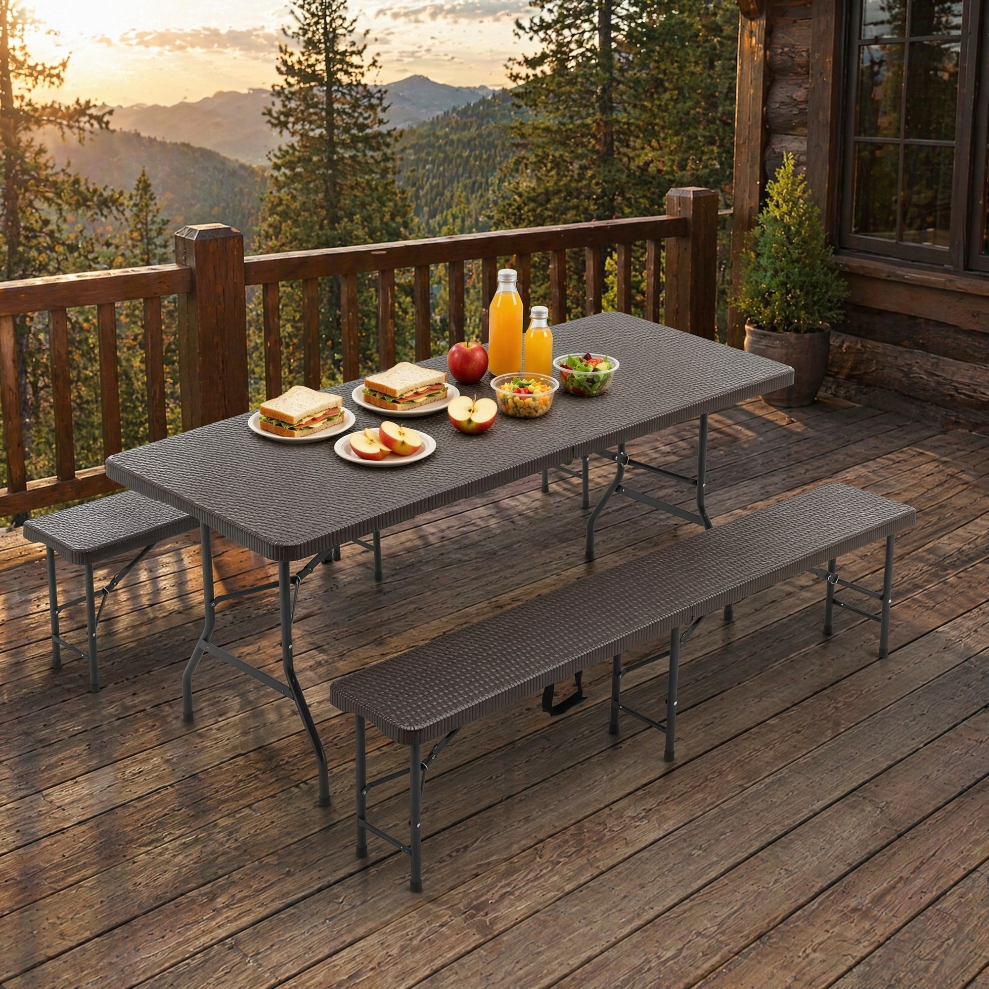Klappbarer Gartentisch 180 X 74 X 43 Cm Mit 2 Bänken, 3-teiliges Picknick-set, Hdpe Braun Havrya