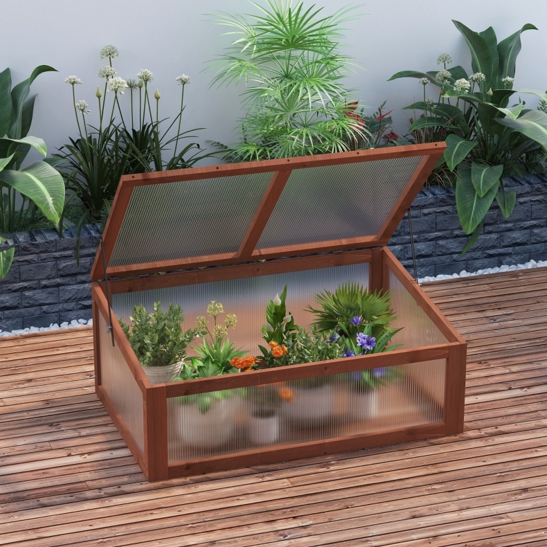Mini-gewächshaus 100 X 65 X 40 Cm Aus Holz Und Braunen Polycarbonatplatten Havrya