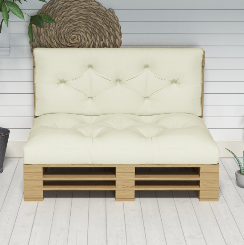 2-teiliges Sitzkissen Für Den Außenbereich 120 X 80 Cm Mit Rückenlehne, Polyester Creme Havrya