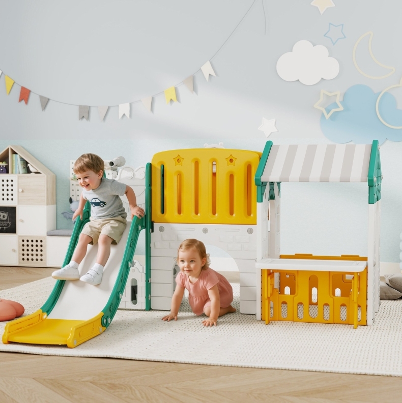 7-in-1-kinderrutsche Mit Indoor-spielbereich, Gelb, Hdpe Havrya