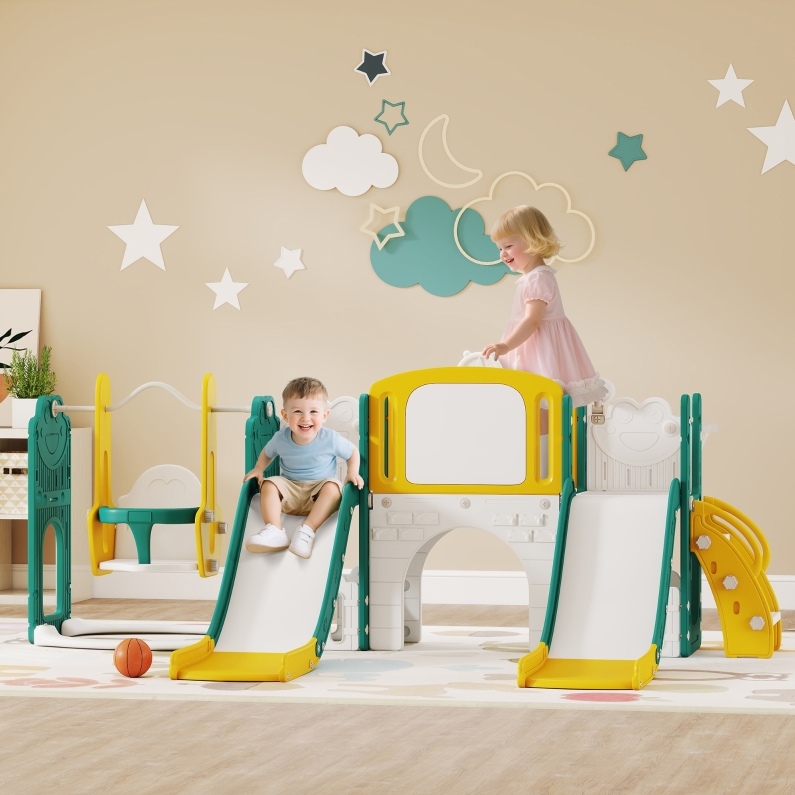 9-in-1 Kinder-rutschen- Und Schaukelset, Hdpe, 250 X 150 X 94 Cm, Gelb Havrya