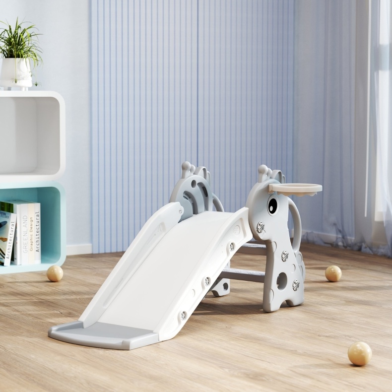 3-in-1 Kinderrutsche In Giraffenform Mit Korb Und Ball, Grau Havrya
