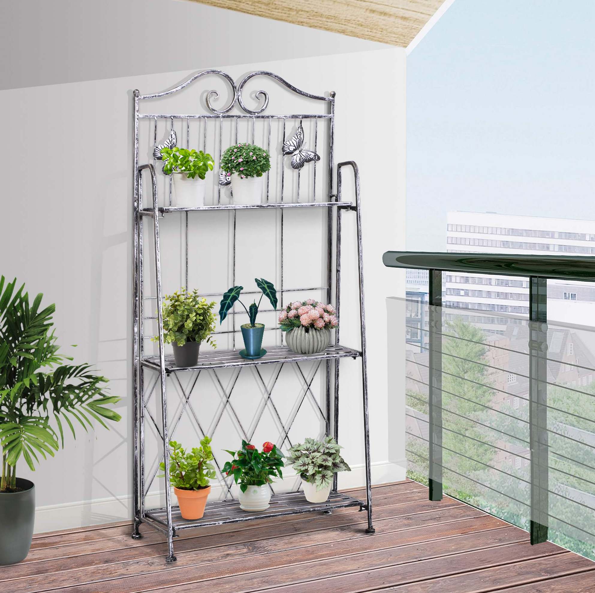 Faltbares Pflanzenregal Aus Metall, 3 Ebenen, Grau, 44 X 25 X 96 Cm Havrya