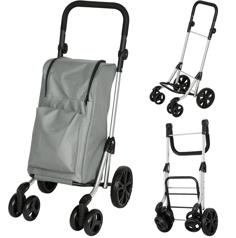 Faltbarer Einkaufswagen 46 L Mit Isolierfach, Verstellbarem Griff, Aluminiumrahmen, Grau Havrya