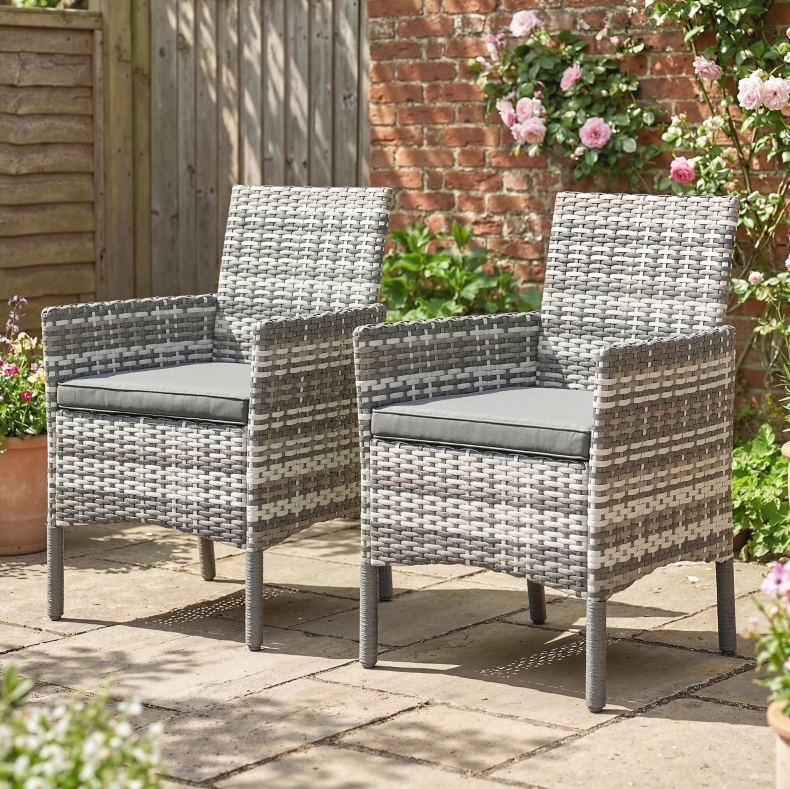 Gartenstühle Aus Polyrattan, 2er-set, Mit Abnehmbaren Kissen, Grau Havrya