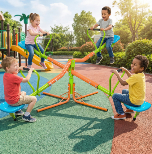 4-sitzer Dreh-wippgerät Für Kinder, 360°, Stahl/kunststoff, Grün Havrya