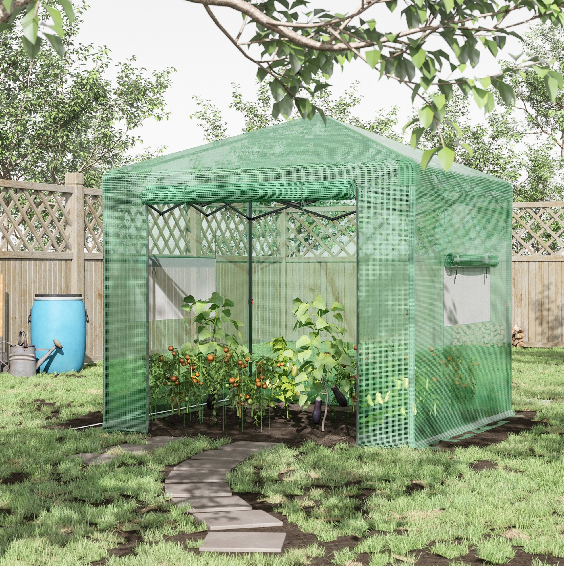 Faltbares Gartengewächshaus 238 X 178 X 240 Cm Mit Tür Und Aufrollbaren Fenstern, Dunkelgrün Havrya