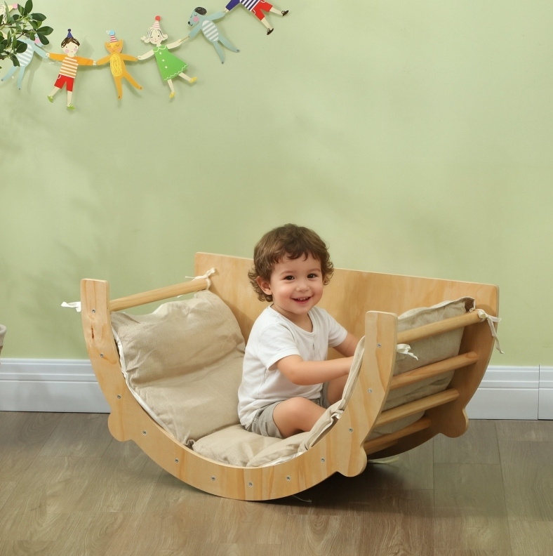 4-in-1 Kletterbogen Mit Kissen, Naturholz, 90 X 52 X 50 Cm, 18 Monate Bis 4 Jahre, 50 Kg Havrya