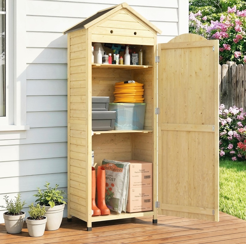 Garten-aufbewahrungsschrank Aus Holz 85 X 58 X 213 Cm Mit Verstellbaren Regalböden Havrya