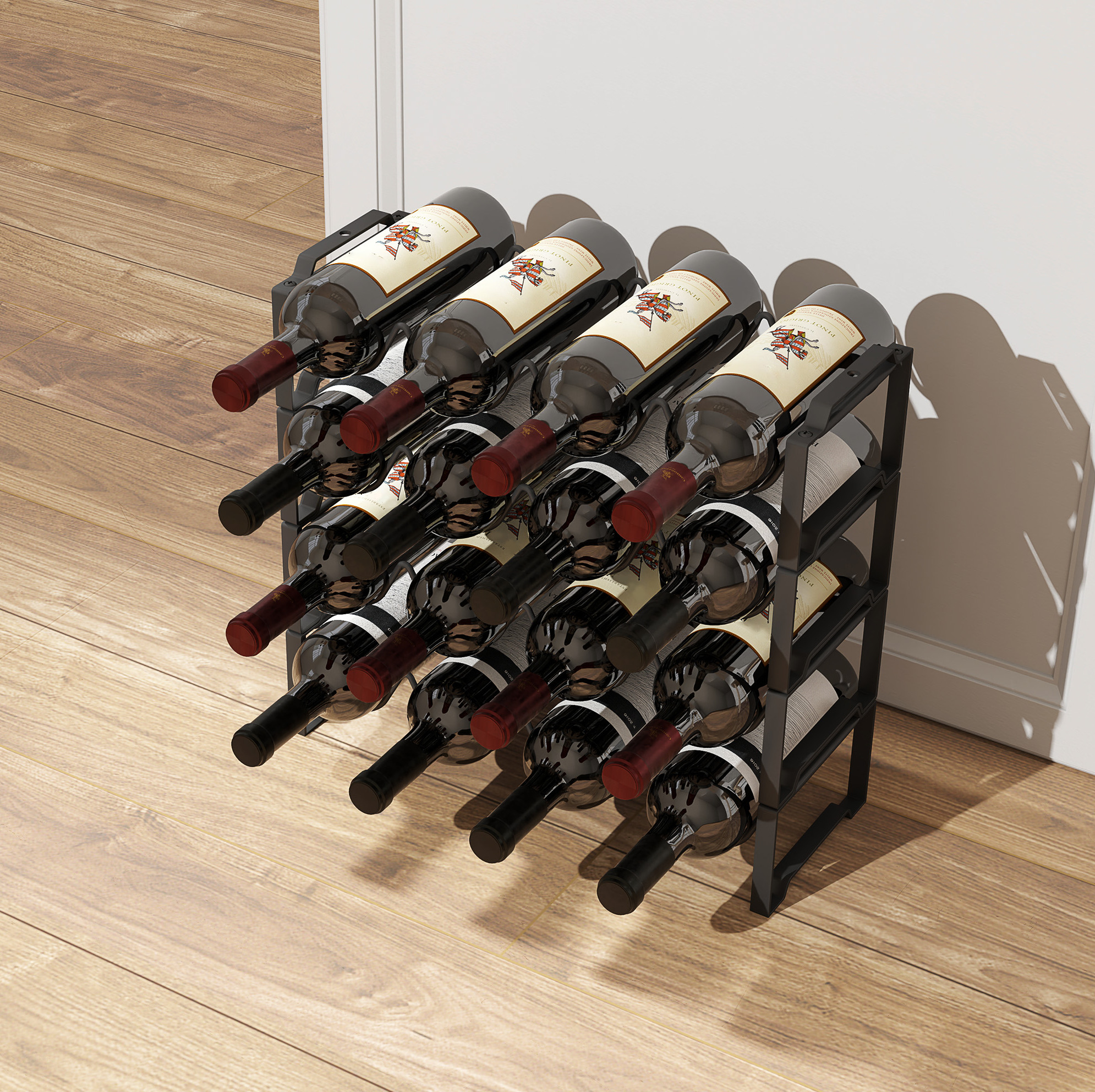 Weinregal Für 16 Flaschen, 4 Ebenen, Stapelbar, Schwarzes Metall Havrya