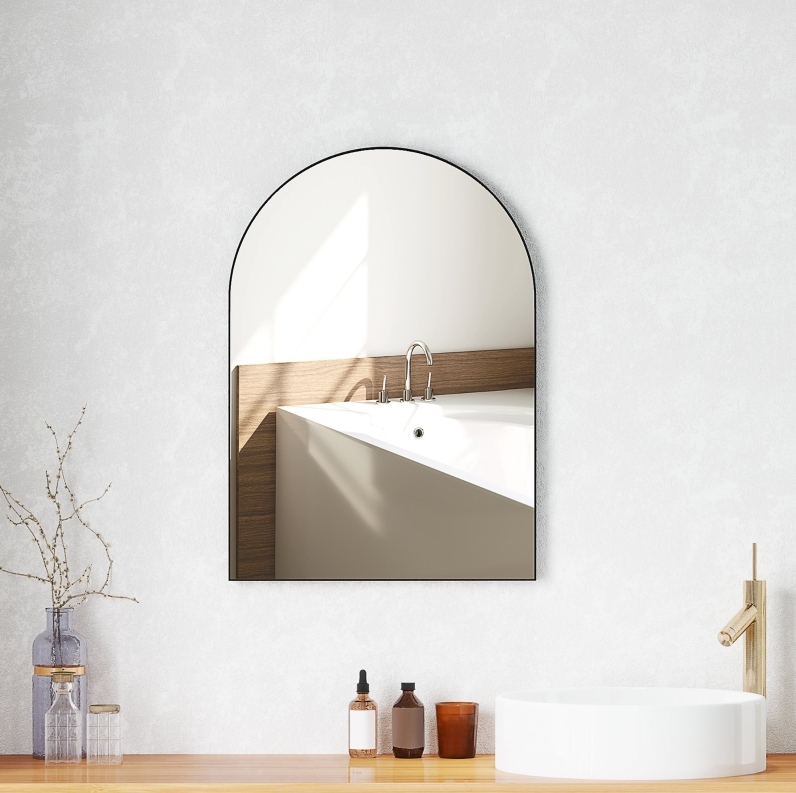 Bogenförmiger Badezimmerspiegel 50 X 70 Cm, Schwarzer Aluminiumrahmen Havrya