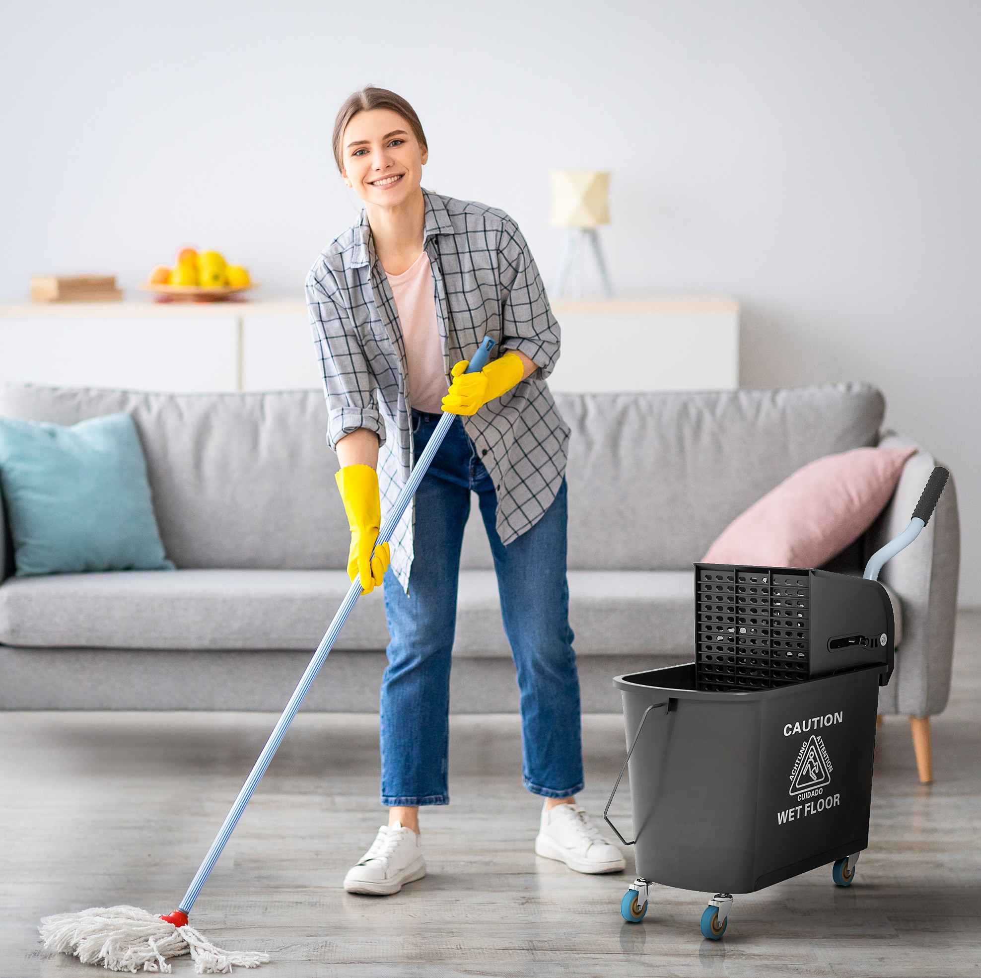 20-l-mop-eimer Mit Presse, 2 Fächern Und 4 Rollen, Schwarz Havrya