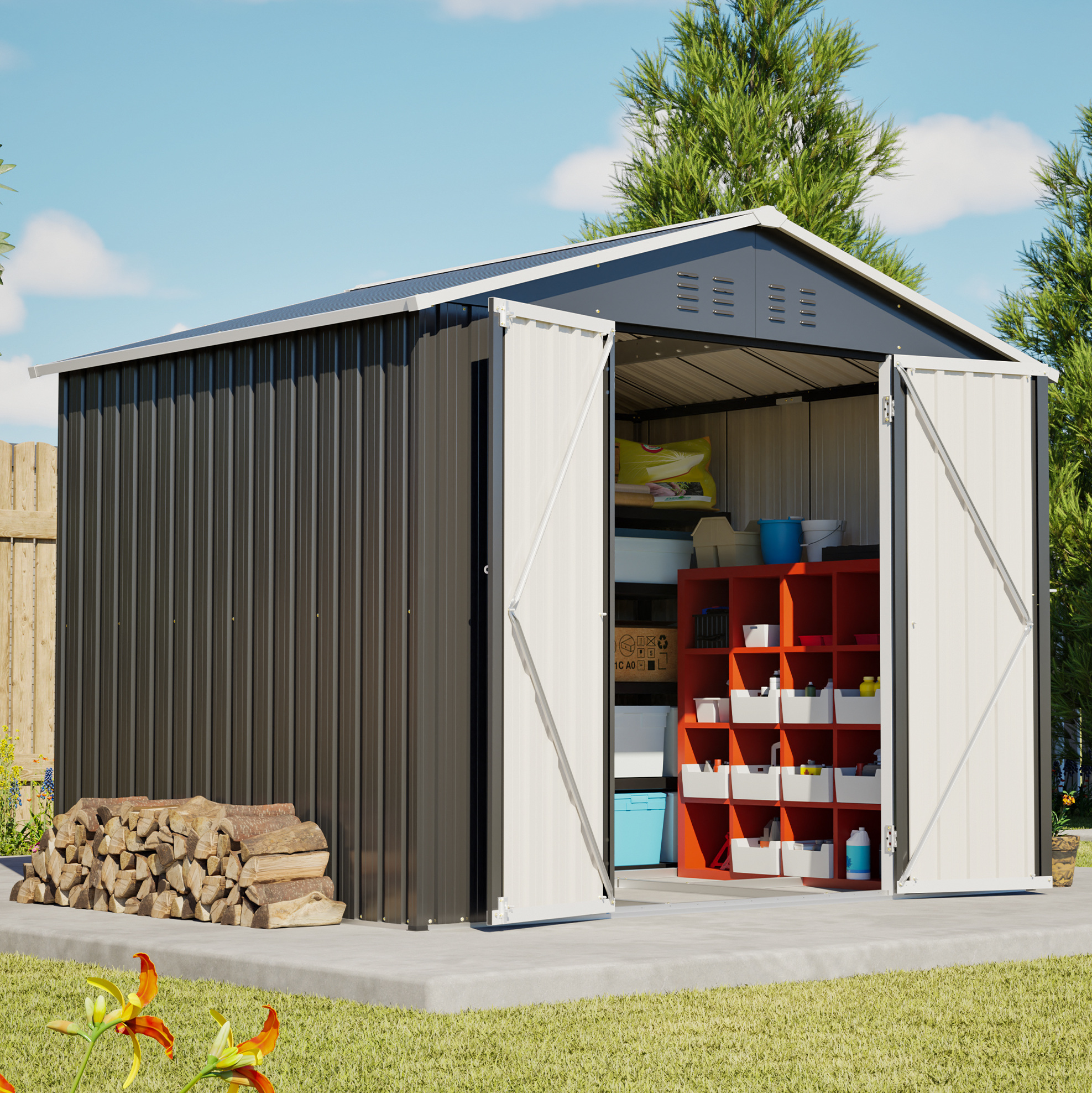 Metall-gartenhaus 240,4 X 192,3 X 191 Cm, Schiebetür, 4 Lüftungen, Schwarz Havrya