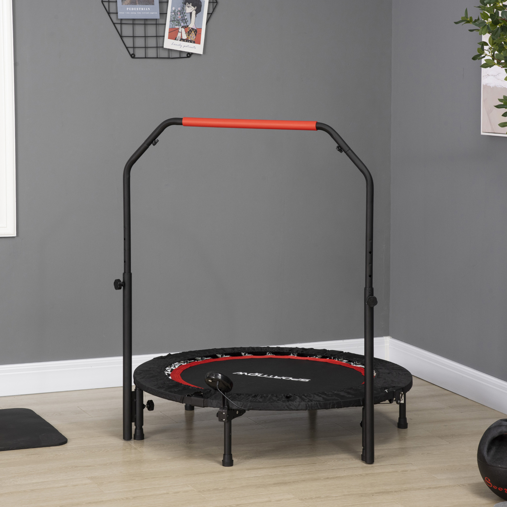 Fitness-mini-trampolin Mit Lcd-monitor, 4-fach Verstellbarem Griff, Ø102 Cm, Schwarz Havrya