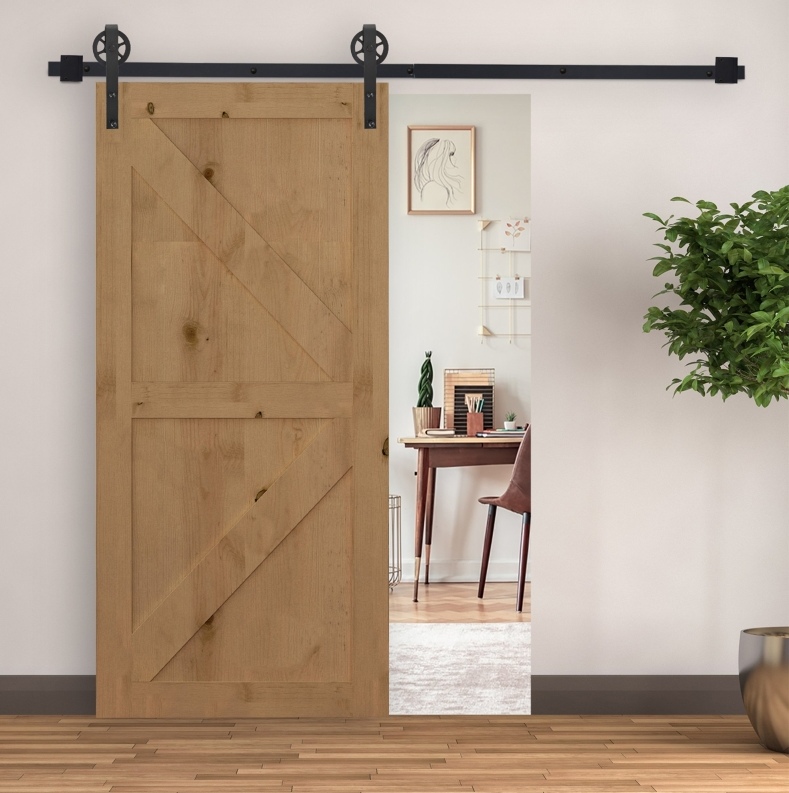 Schiebetür-set 200 Cm Aus Schwarzem Stahl, Komplett Mit Schienen, Rollen Und Stoppern Havrya