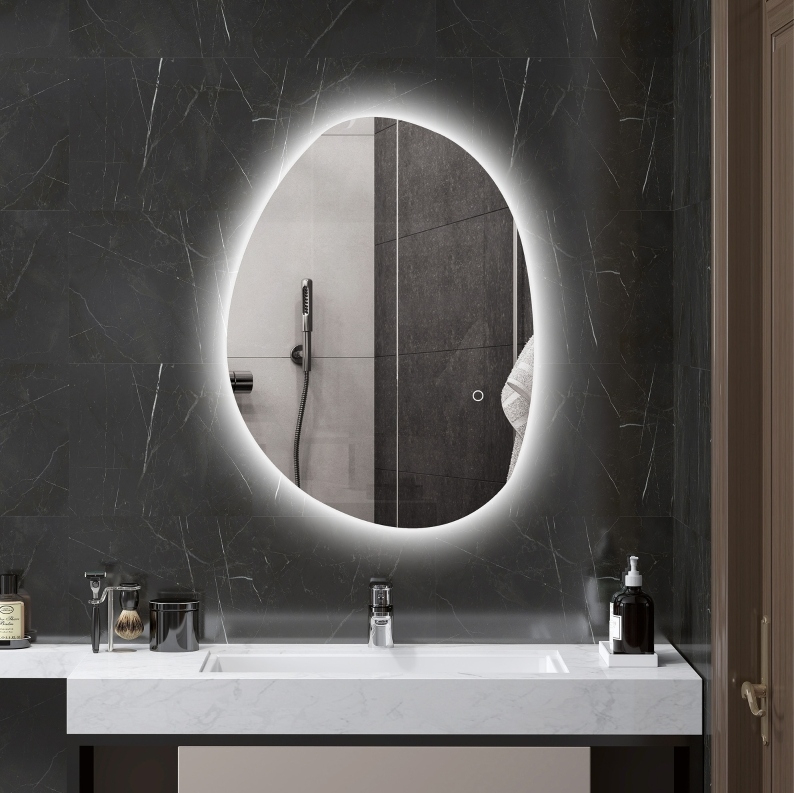 Asymmetrischer Led-badezimmerspiegel 70 X 50 Cm, Beschlagfrei, Touch-schalter, Silber Havrya