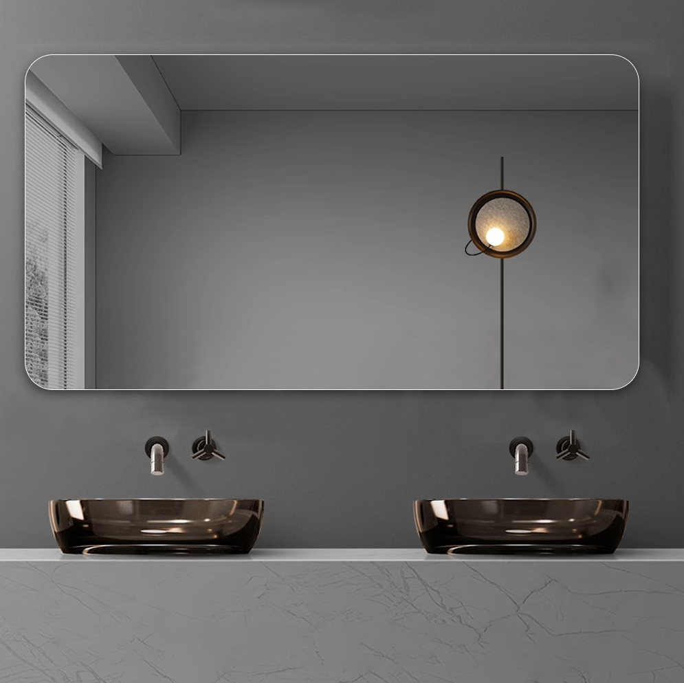 Wand-badezimmerspiegel 90 X 70 Cm Rahmenlos, Abgerundete Ecken R50, Silberfarben Havrya