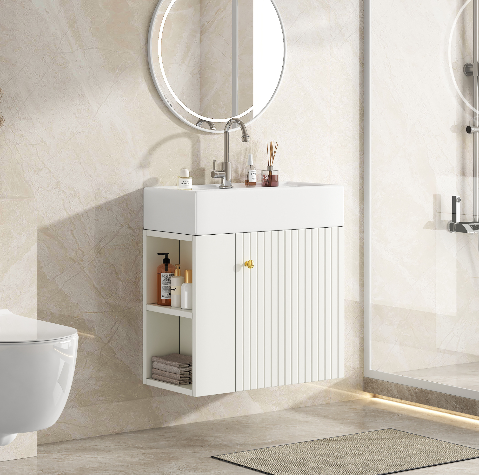 55 Cm Hängender Badschrank Mit Waschbecken, Weiß Havrya