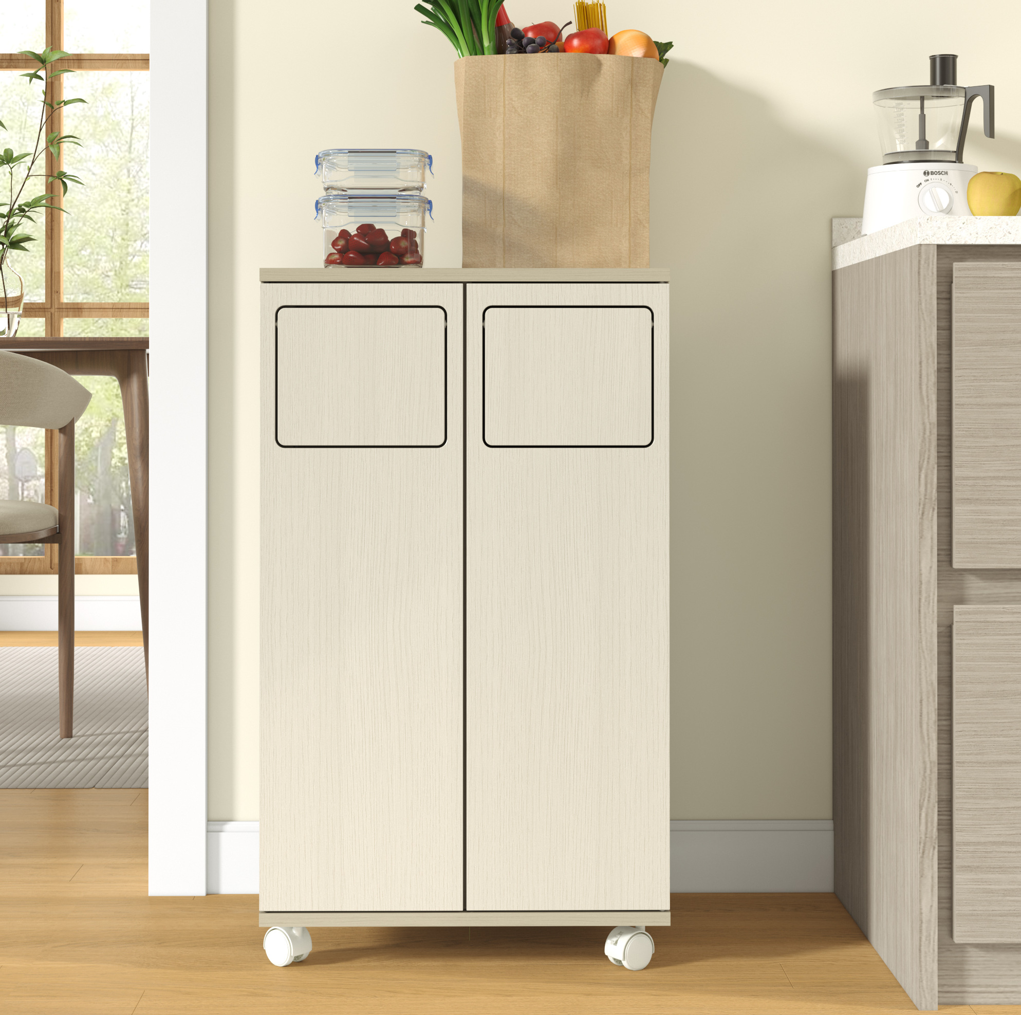 Mobiler Abfallsortierschrank Mit 2 Fächern Aus Mdf, 46,7 X 35 X 80,3 Cm Havrya